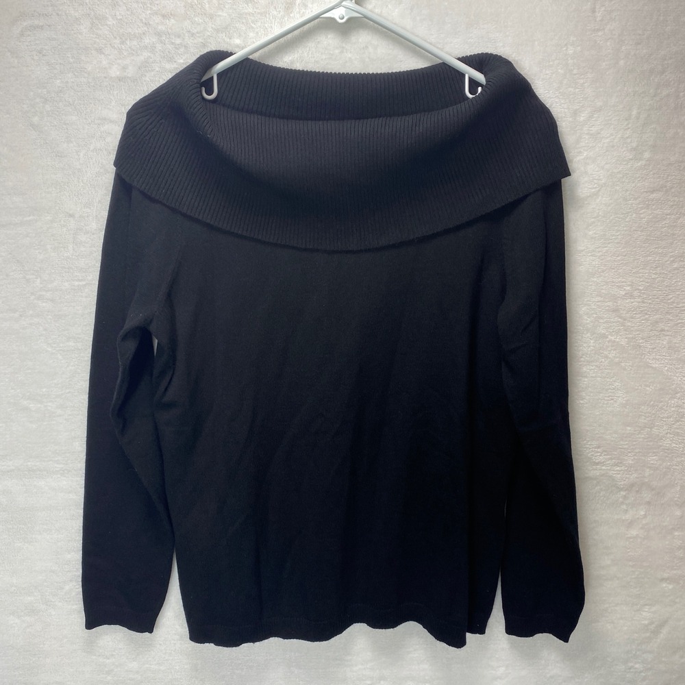 Chicos Size 1 Black Off Shoulder Long Sleeve Cowl Neck Sweater Knit‎ Small